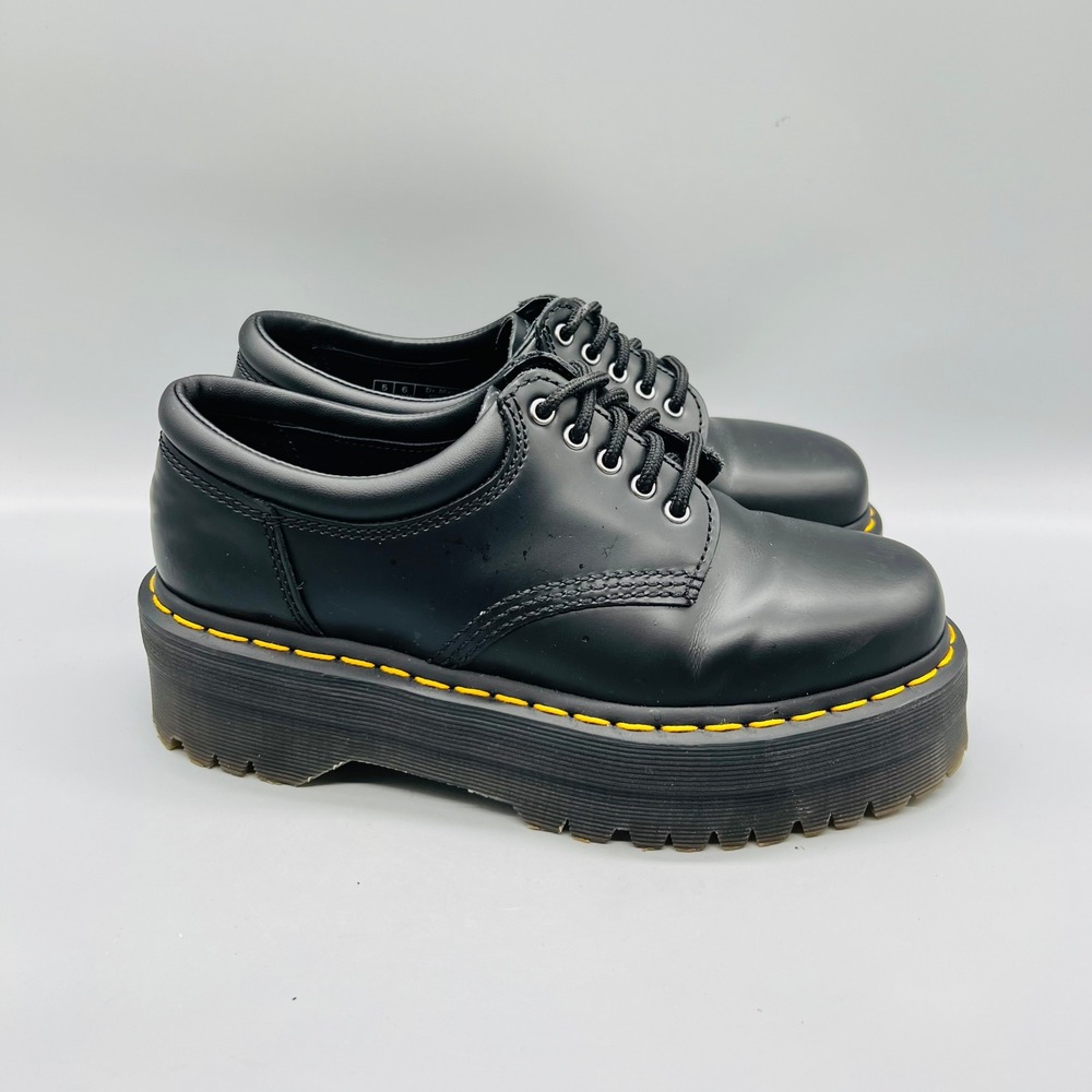 Dr Martens Shoes Womens 7 Black Leather 8053 Quad Chunky Oxford Platform Comfort